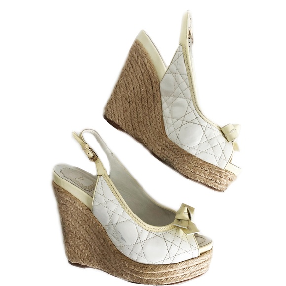 Dior Sandals White Patent Cannage Sandal Platform 38.5 in Box with Dustbag